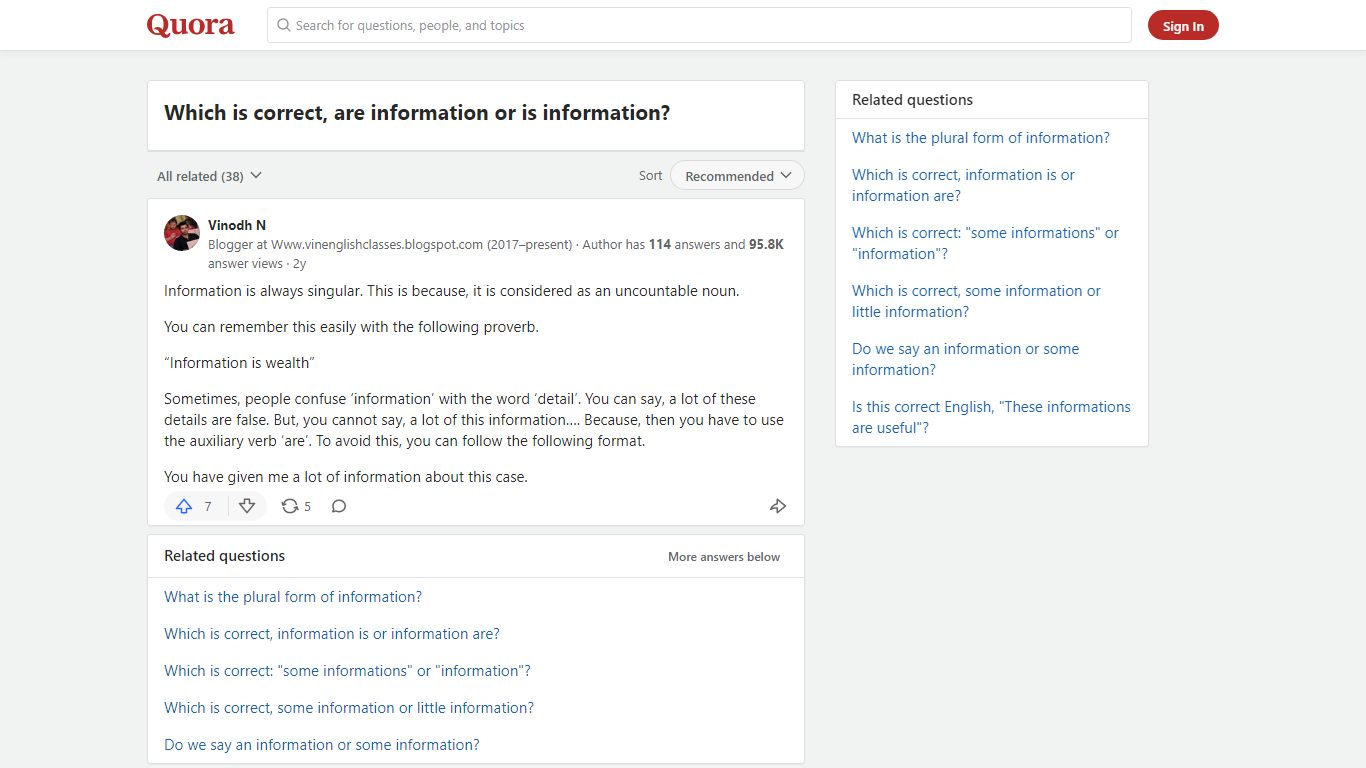 Which is correct, are information or is information? - Quora