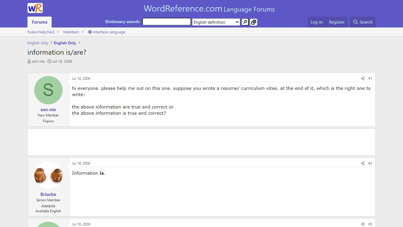 information is/are? | WordReference Forums