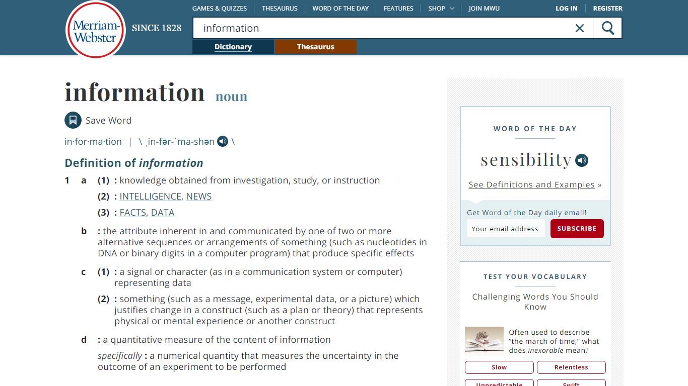 Information Definition & Meaning - Merriam-Webster
